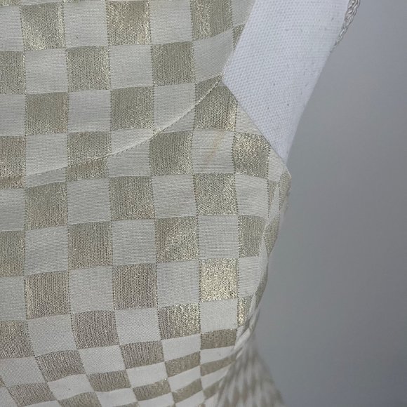 Lilly Pulitzer Jepson Metallic Gold Cream Checkered High Neck Mini Dress - Picture 5 of 10